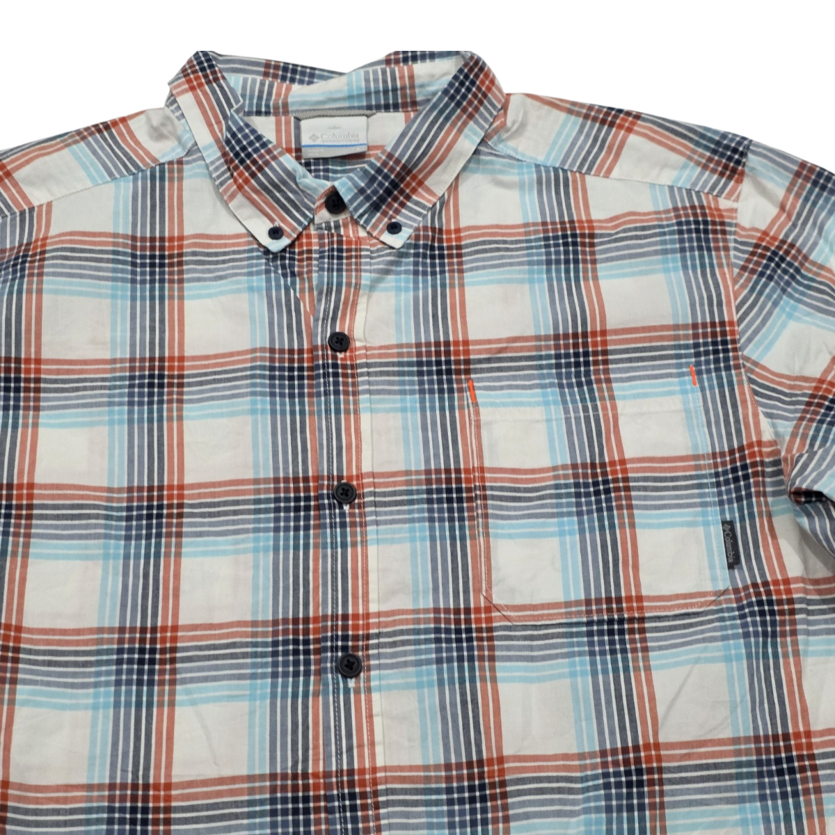 Camisa Manga Corta Columbia Grande L Cuadro Blanco, Naranja (Usado)