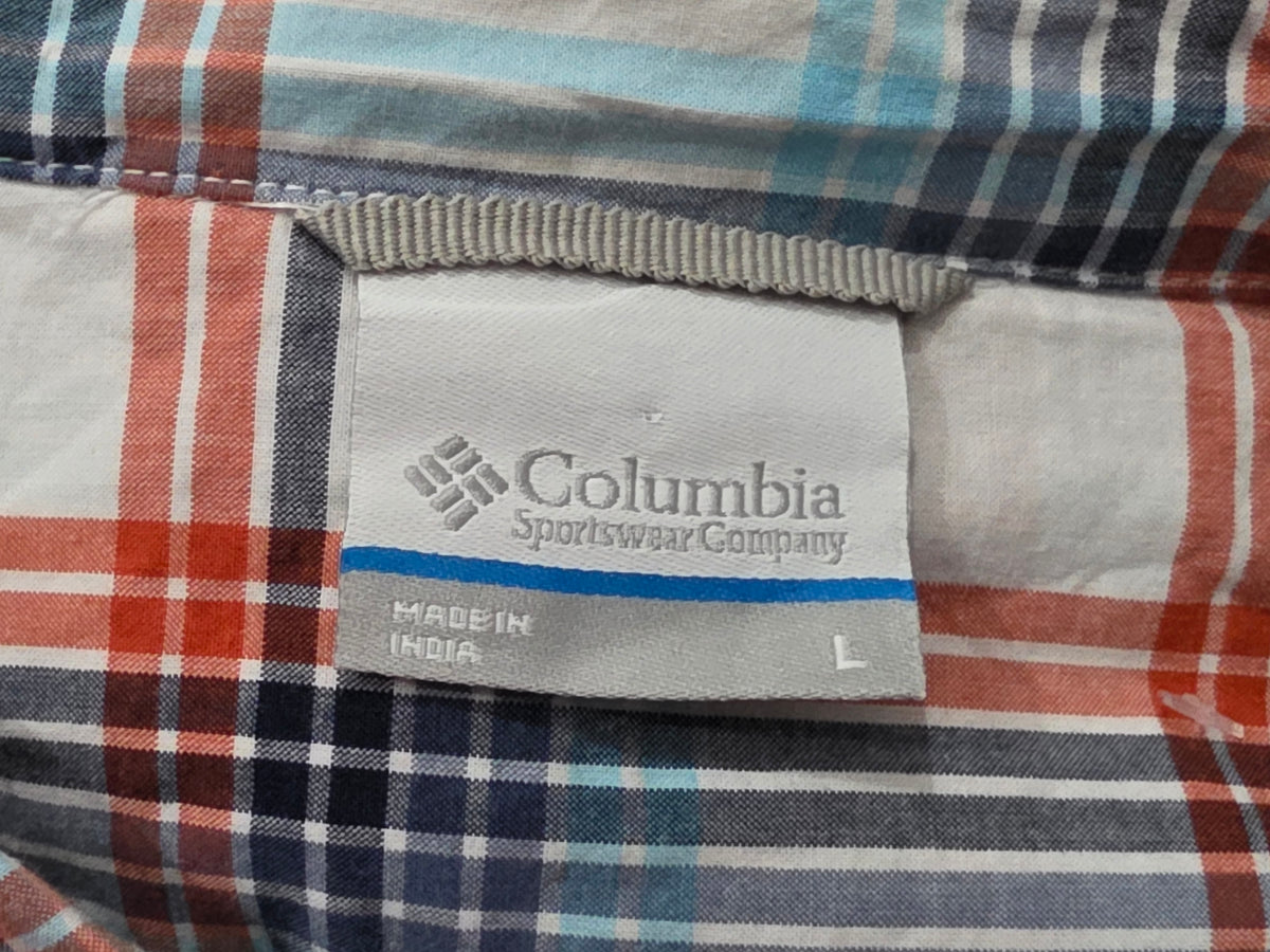 Camisa Manga Corta Columbia Grande L Cuadro Blanco, Naranja (Usado)
