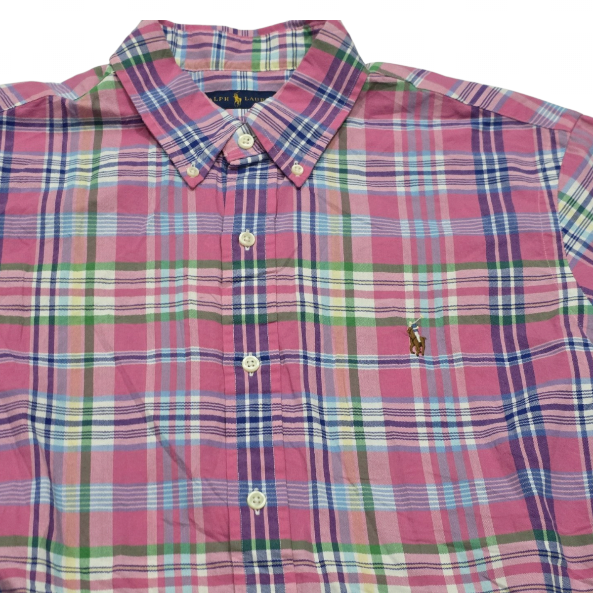 Camisa Ralph Lauren Grande L Rosa, Azul Y Verde Cuadros (Usado)