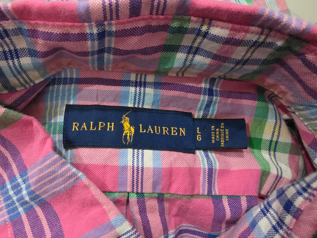 Camisa Ralph Lauren Grande L Rosa, Azul Y Verde Cuadros (Usado)