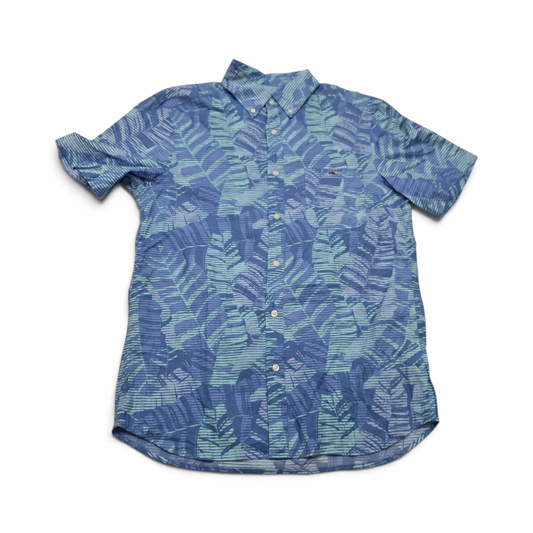 Camisa Manga Corta Vineyard Vines Classic Fit Azul Hojas (Usado)