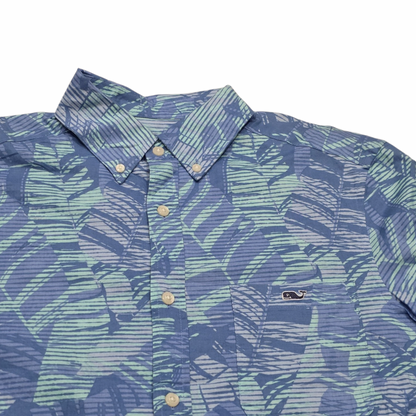 Camisa Manga Corta Vineyard Vines Classic Fit Azul Hojas (Usado)