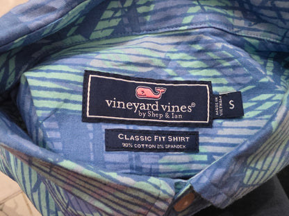 Camisa Manga Corta Vineyard Vines Classic Fit Azul Hojas (Usado)