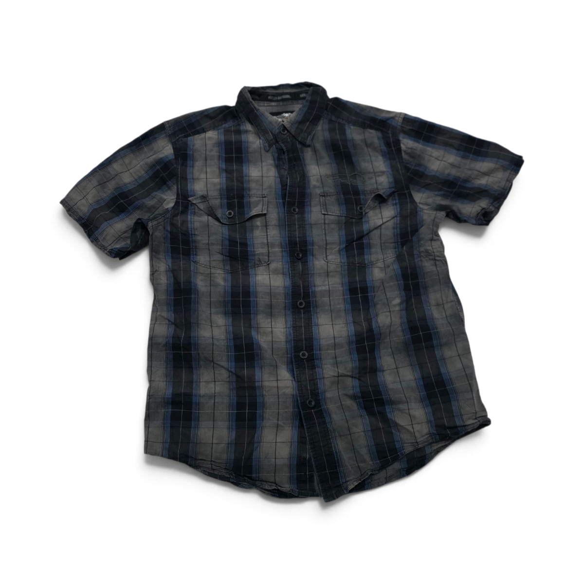 Camisa Harley Davidson Mediana M Gris Negro Y Azul Cuadro (Usado)
