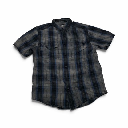 Camisa Harley Davidson Mediana M Gris Negro Y Azul Cuadro (Usado)