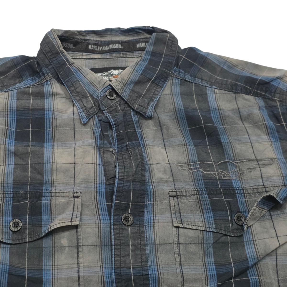 Camisa Harley Davidson Mediana M Gris Negro Y Azul Cuadro (Usado)
