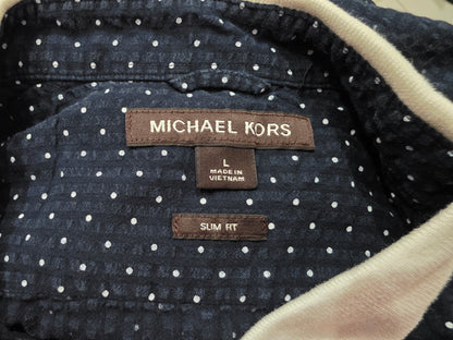 Camisa Michael Kors Grande L Slim Fit Azul Puntos Blancos (Usado)