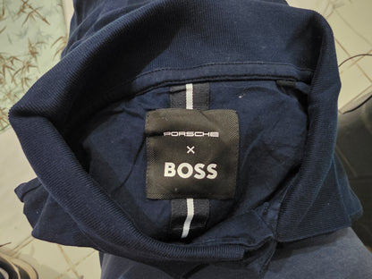 Playera Hugo Boss Porsche Grande L Azul Oscuro Cuadros (Usado)
