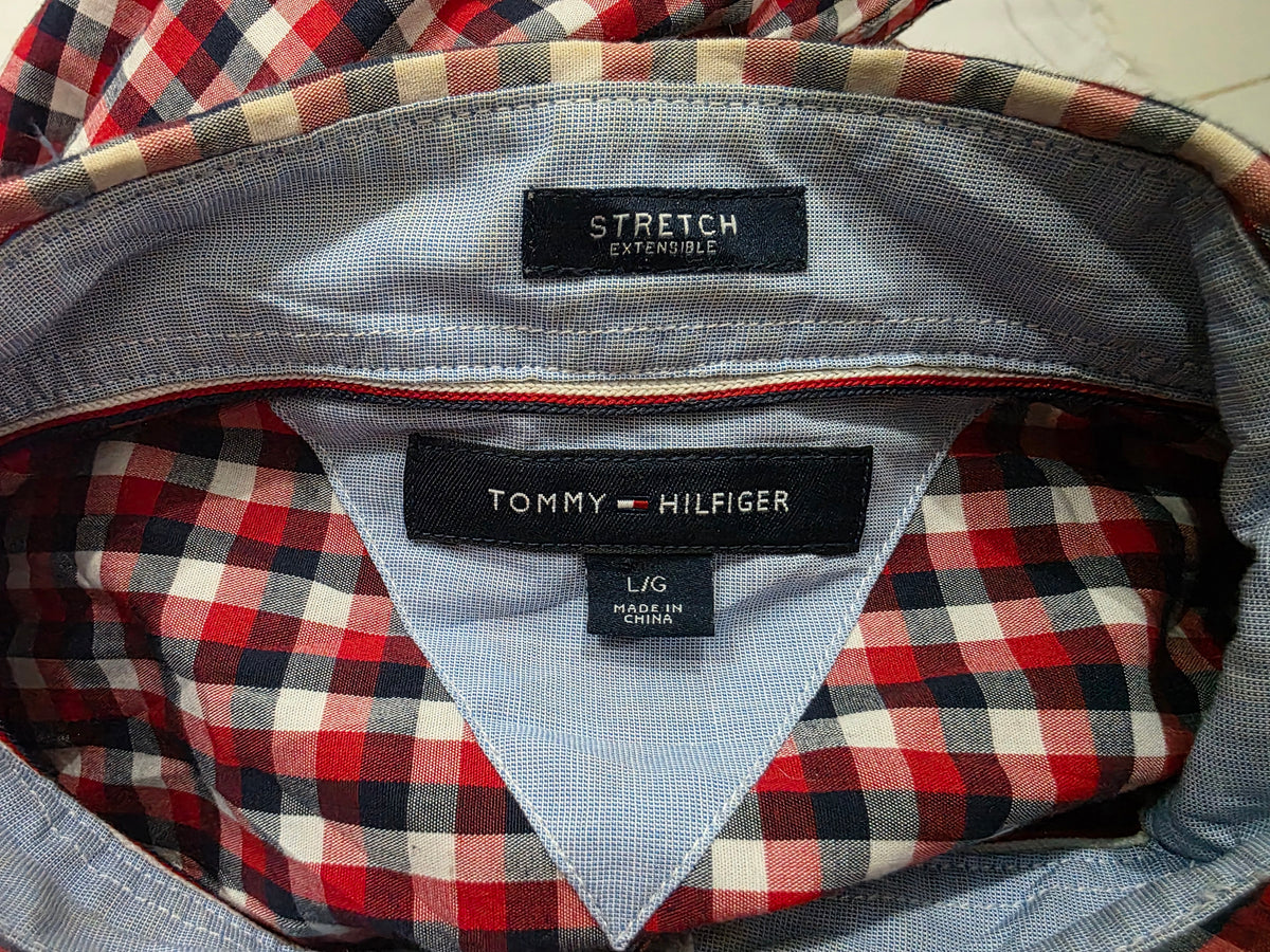 Camisa Tommy Hilfiger Grande L Cuadro Rojo Y Negro Stretch (Usado)