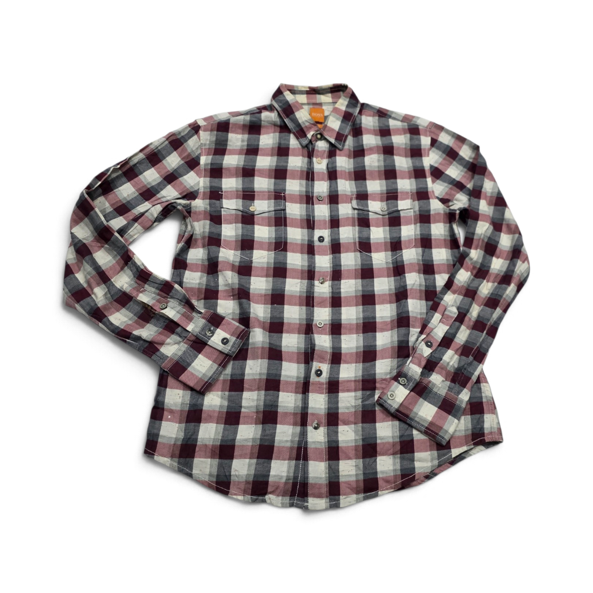 Camisa Hugo Boss Grande L Cuadro Vino Y Negro (Usado)
