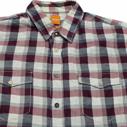 Camisa Hugo Boss Grande L Cuadro Vino Y Negro (Usado)