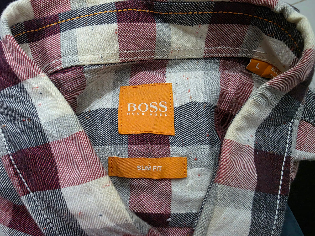 Camisa Hugo Boss Grande L Cuadro Vino Y Negro (Usado)
