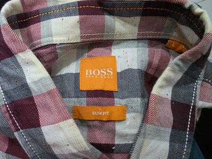 Camisa Hugo Boss Grande L Cuadro Vino Y Negro (Usado)