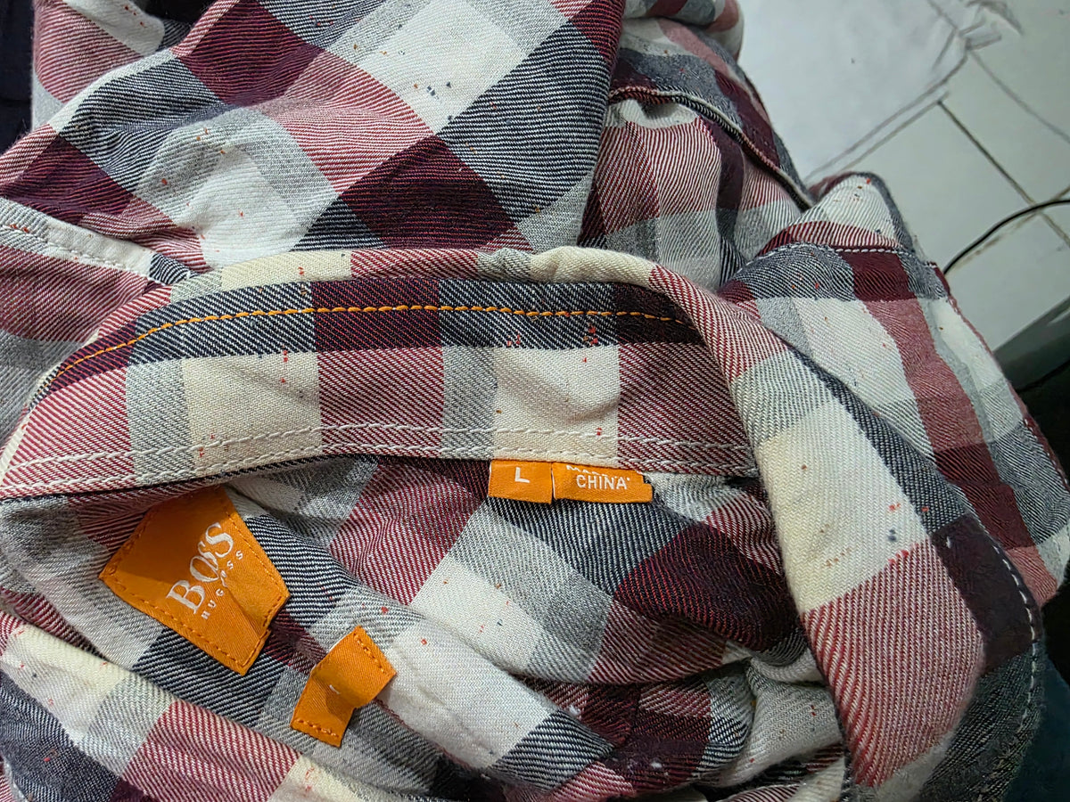 Camisa Hugo Boss Grande L Cuadro Vino Y Negro (Usado)