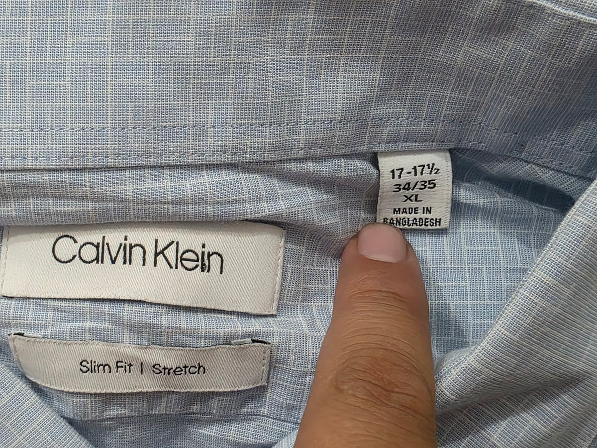 Camisa Calvin Klein 17 1/2 34-35slim Fit Stretch Azul Claro (Usado)