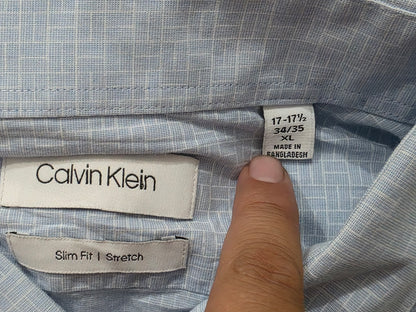 Camisa Calvin Klein 17 1/2 34-35slim Fit Stretch Azul Claro (Usado)