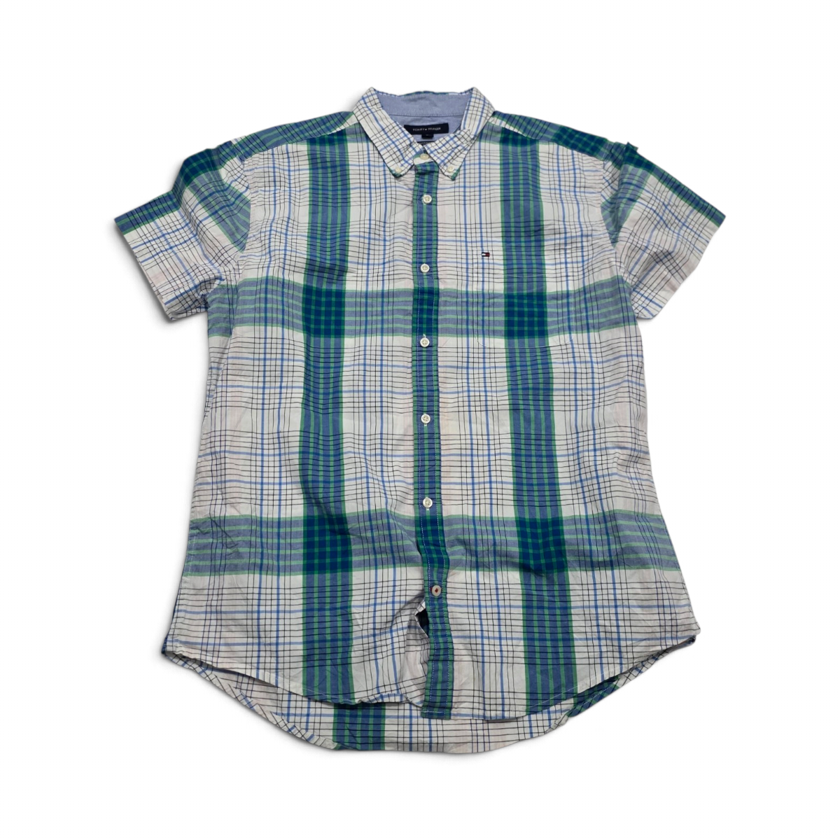 Camisa Tommy Hilfiger Xgrande Xl Blanca Y Verde Cuadros (Usado)