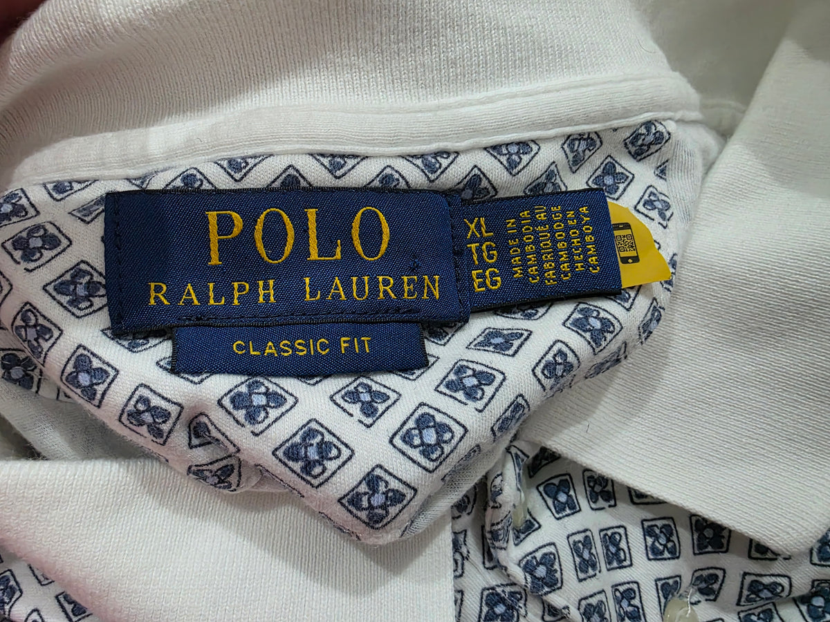 Playera Ralph Lauren Xgrande Classic Fit Blanco Y Azul Figur (Usado)