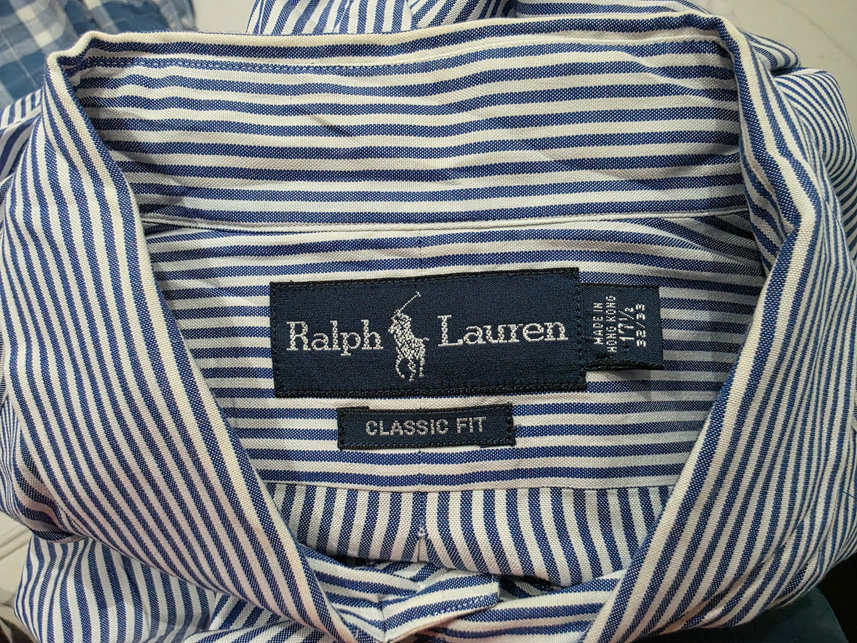 Camisa Ralph Lauren 17 1/2 32-33 Classic Fit Azul Lineas (Usado)
