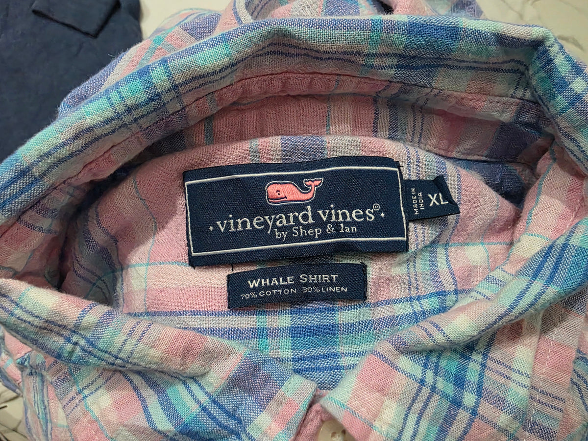 Camisa Vineyard Vines Xgrande Whaleshirt Cuadro Rosa Y Azul (Usado)