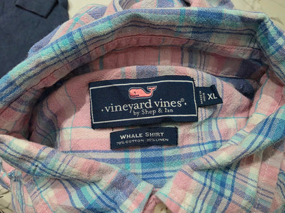 Camisa Vineyard Vines Xgrande Whaleshirt Cuadro Rosa Y Azul (Usado)