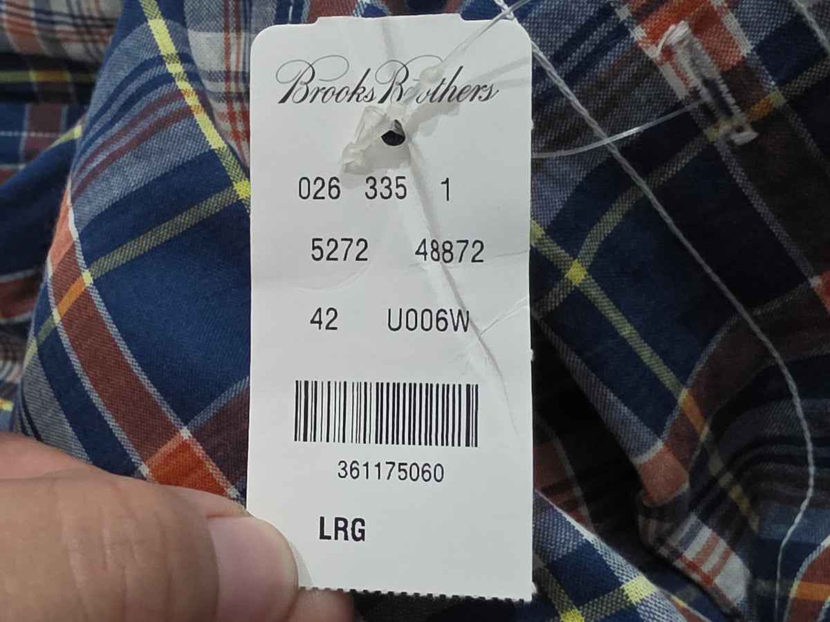 Camisa Brooks Brothers Grande L Slimfit Cuadro Azul Naranja (NUEVO)