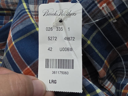 Camisa Brooks Brothers Grande L Slimfit Cuadro Azul Naranja (NUEVO)