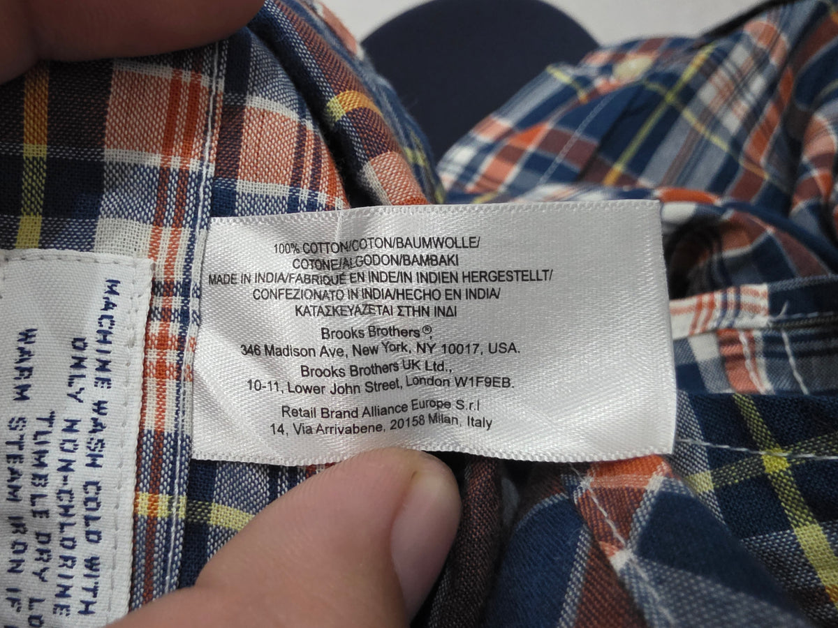 Camisa Brooks Brothers Grande L Slimfit Cuadro Azul Naranja (NUEVO)