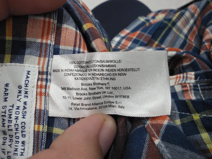 Camisa Brooks Brothers Grande L Slimfit Cuadro Azul Naranja (NUEVO)