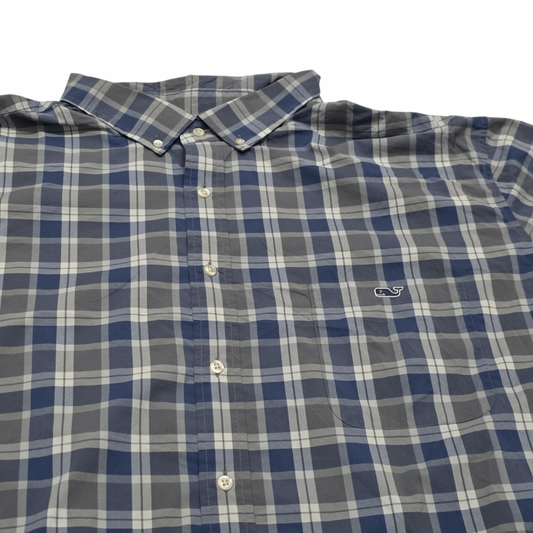Camisa Vineyard Vines 3xb Classic Fit Cuadro Gris Y Azul (Usado)