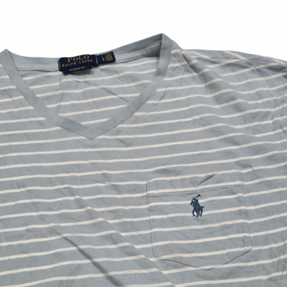 Playera Ralph Lauren Grande L Classic Fit Azul Claro Lineas (Usado)