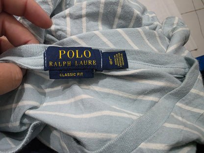 Playera Ralph Lauren Grande L Classic Fit Azul Claro Lineas (Usado)