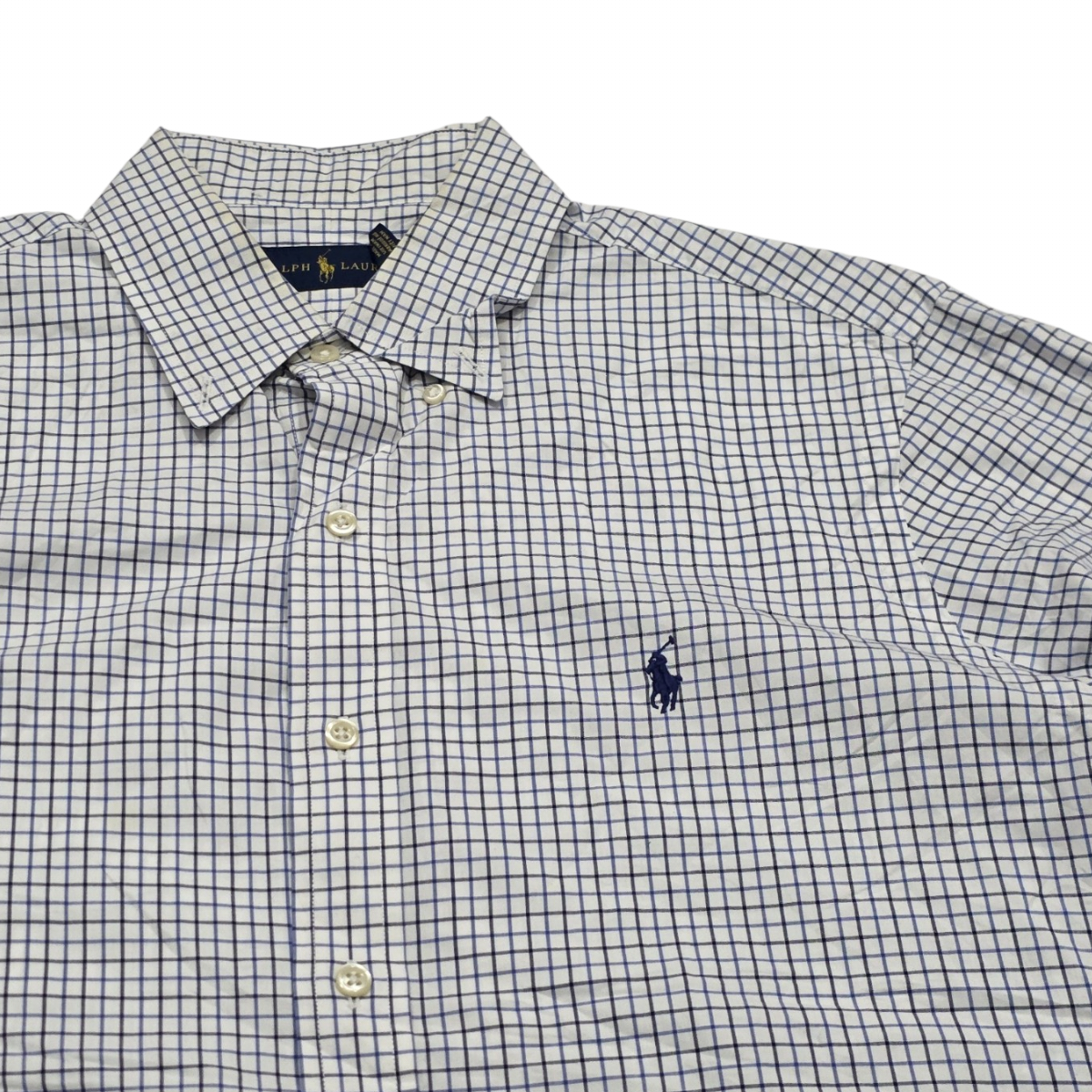Camisa Ralph Lauren Grande L Blanca Pony Azul Cuadro (Usado)