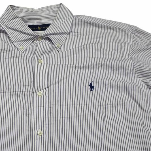 Camisa Ralph Lauren Xgrande Xl Blanca Linea Lila Pony Azul (Usado)