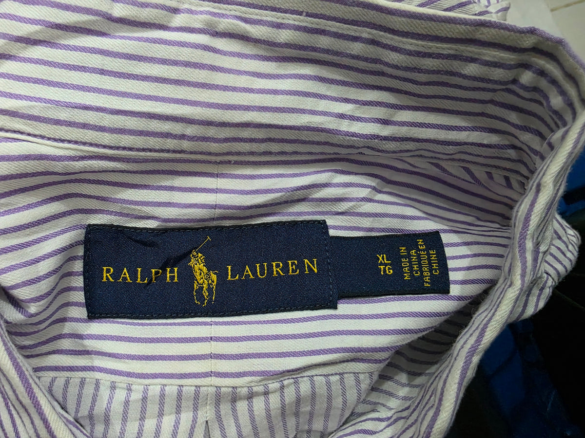 Camisa Ralph Lauren Xgrande Xl Blanca Linea Lila Pony Azul (Usado)