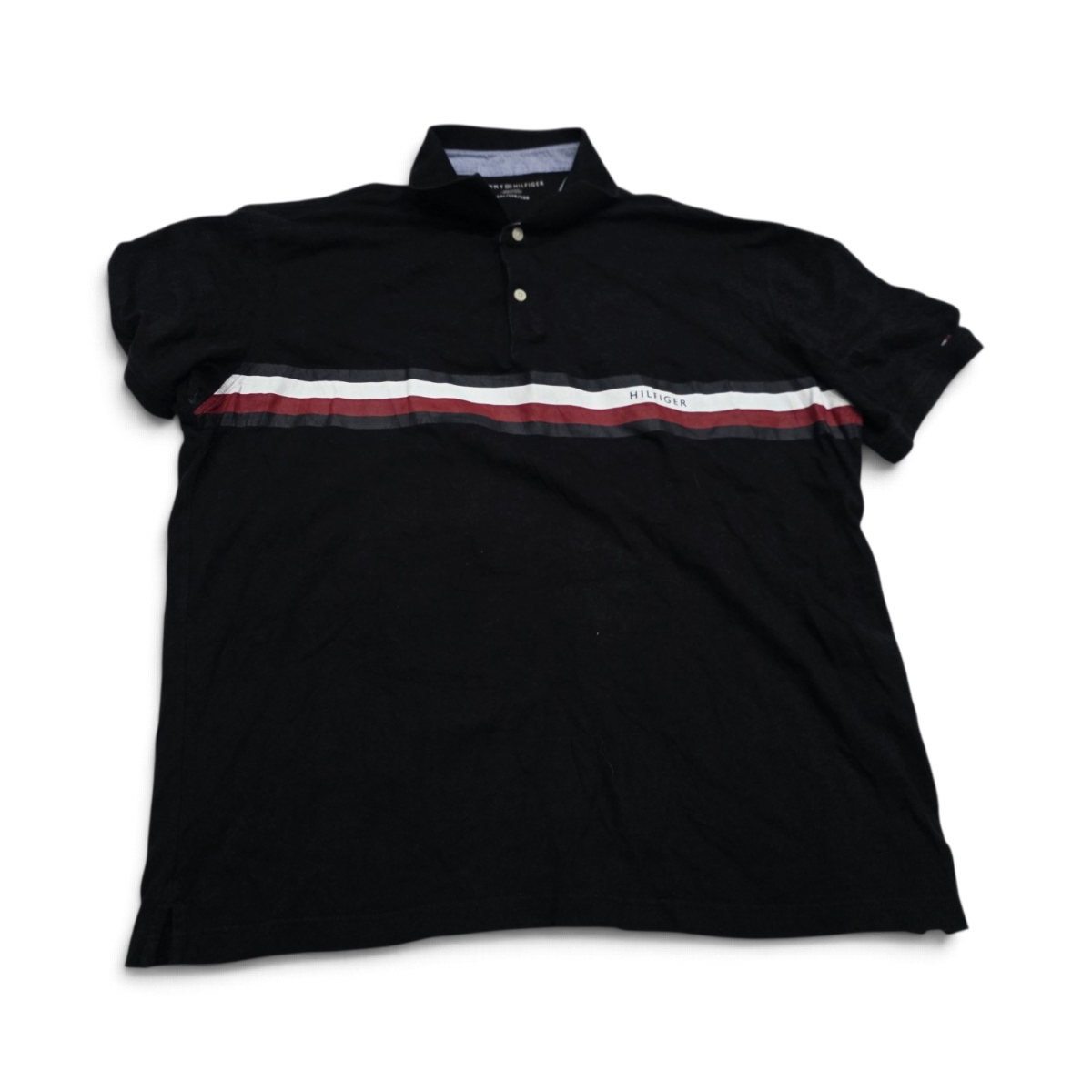Playera Polo Tommy Hilfiger 2xl Negro Lineas (Usado)