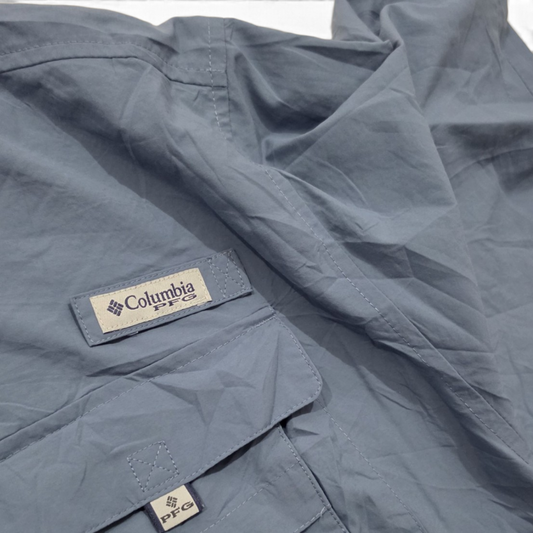 Camisa Columbia Pfg 3x Azul Metalico Manga Corta (Usado)