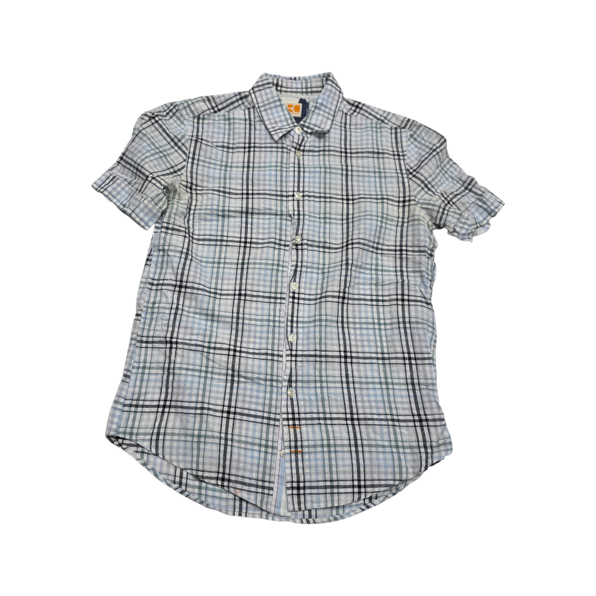 Camisa Manga Corta Boss Orange Mediana M Cuadro Azul Claro