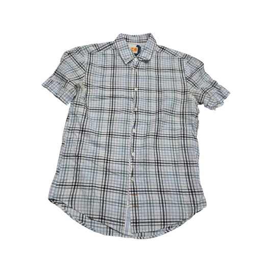 Camisa Manga Corta Boss Orange Mediana M Cuadro Azul Claro