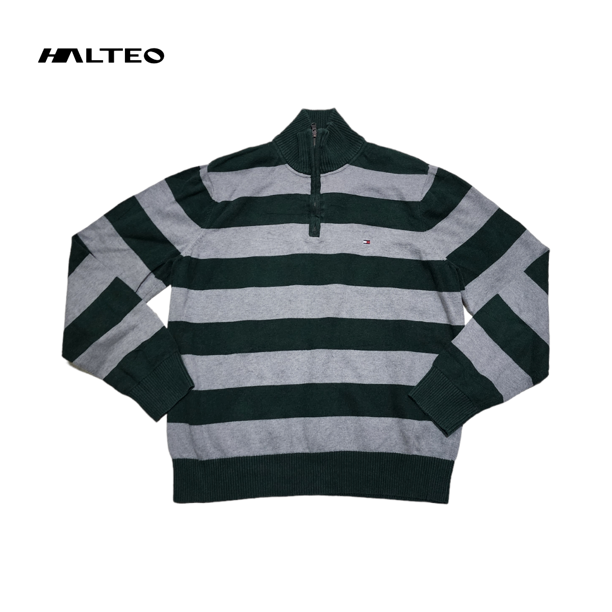 Sueter Tommy Hilfiger Xgrande Xl Gris Lineas Verde