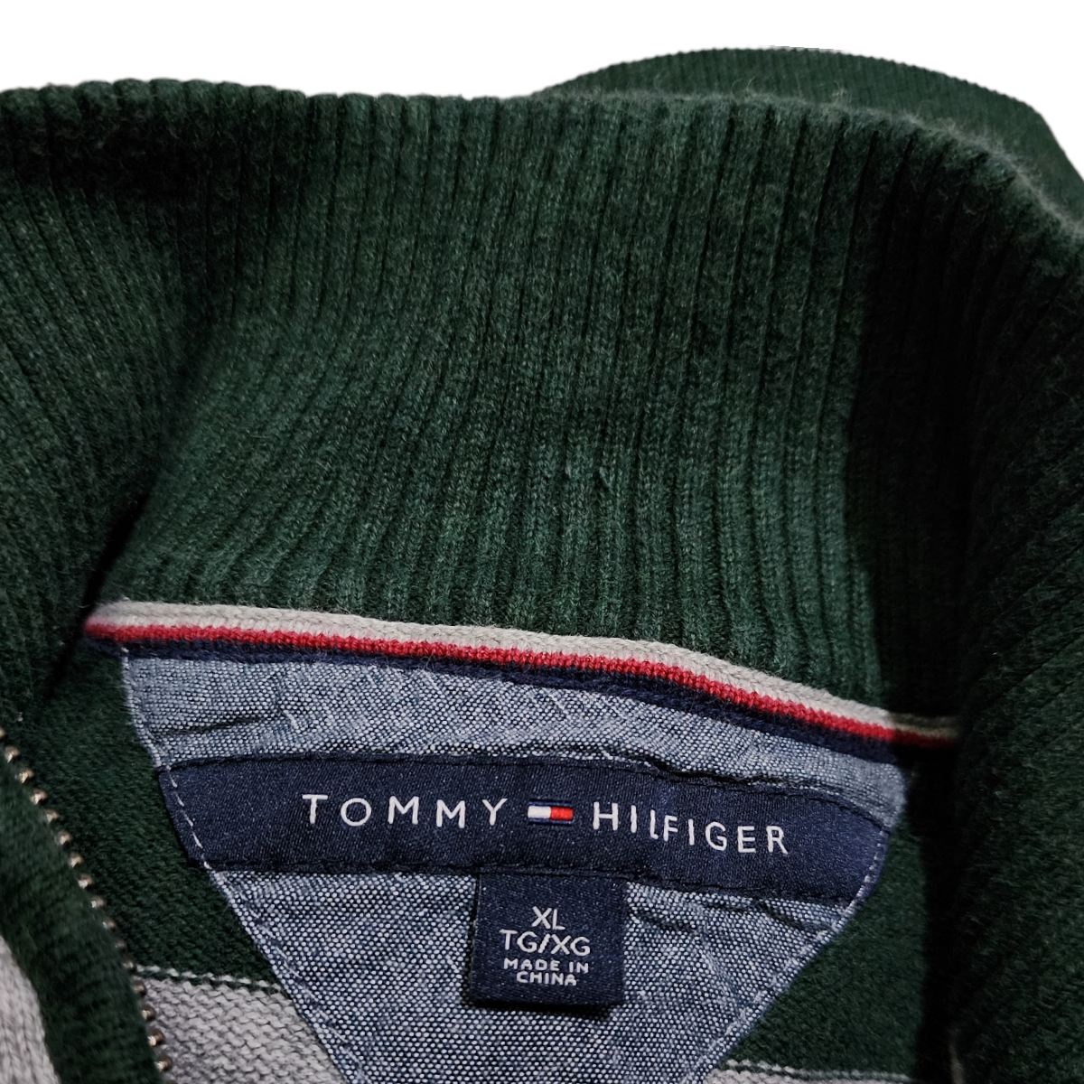 Sueter Tommy Hilfiger Xgrande Xl Gris Lineas Verde