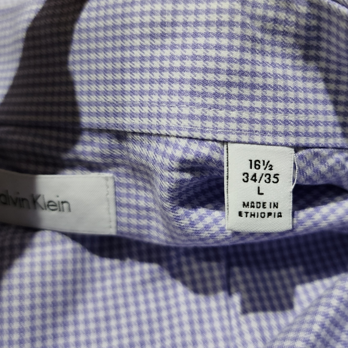 Camisa Calvin Klein Grande L Cuadros Lila 16 1/2 34-35 Slim