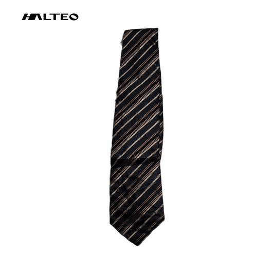 Corbata Hugo Boss Negro Lineas Café Seda