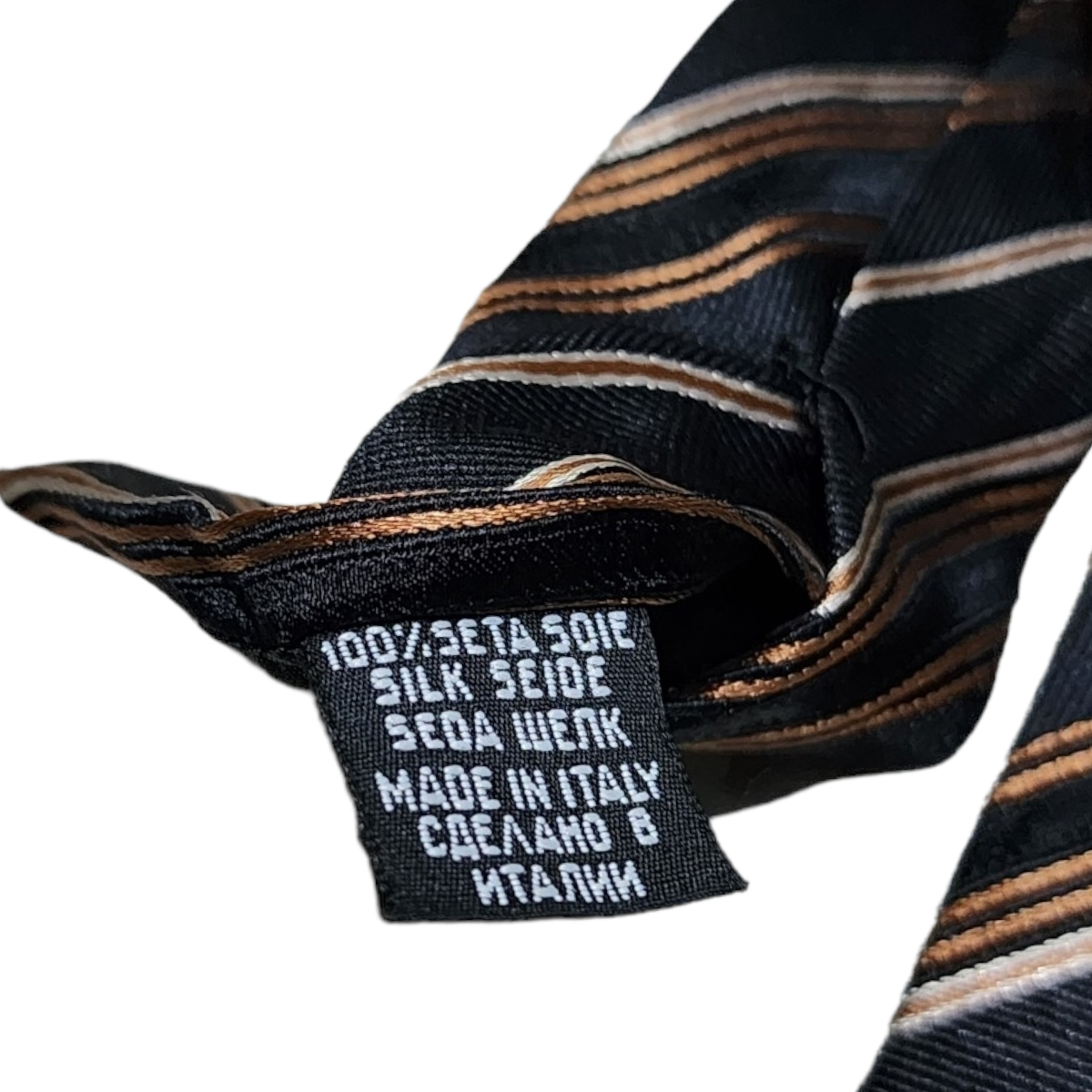 Corbata Hugo Boss Negro Lineas Café Seda