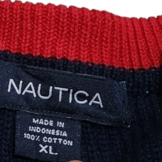 Sueter Nautica Xgrande Azul, Rojo Con Letras Cuello Redondo