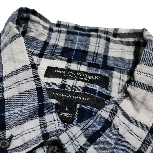Camisa Banana Republic Grande L Untucked Slimfit Cuadro Azul
