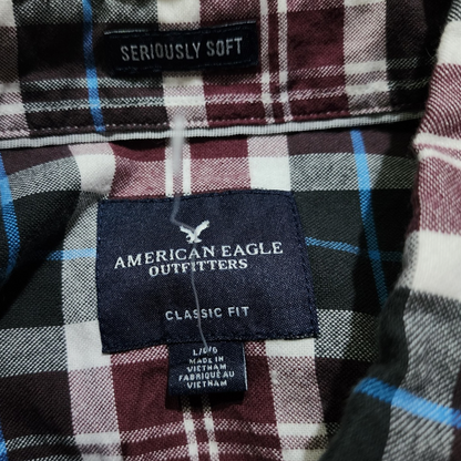 Camisa American Eagle Grande L Cuadros Vino Y Negro