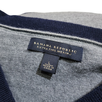 Sueter Banana Republic Grande L Gris Linea Azules Lana Suave