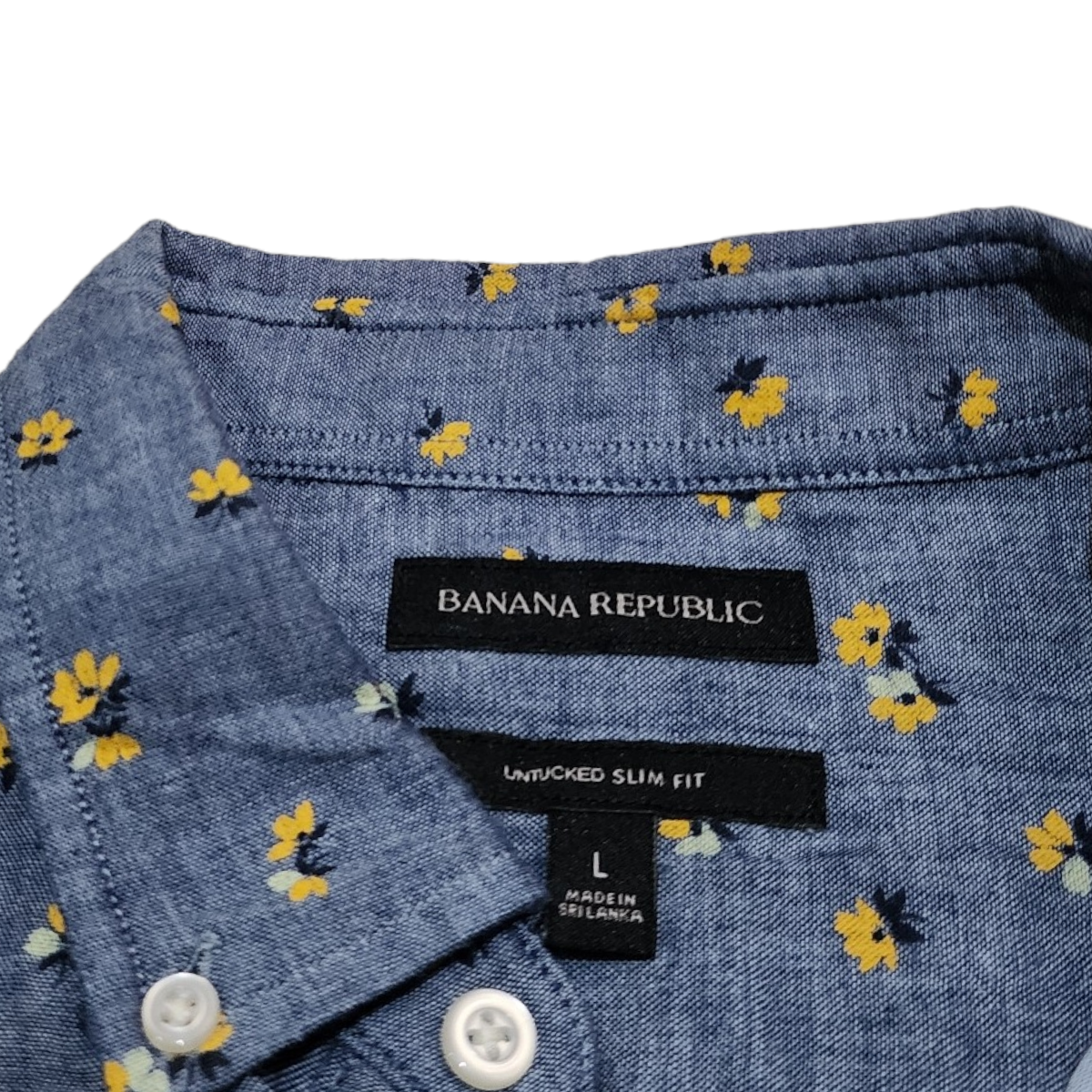 Camisa Banana Republic Grande L Azul Flores Untucked Slim