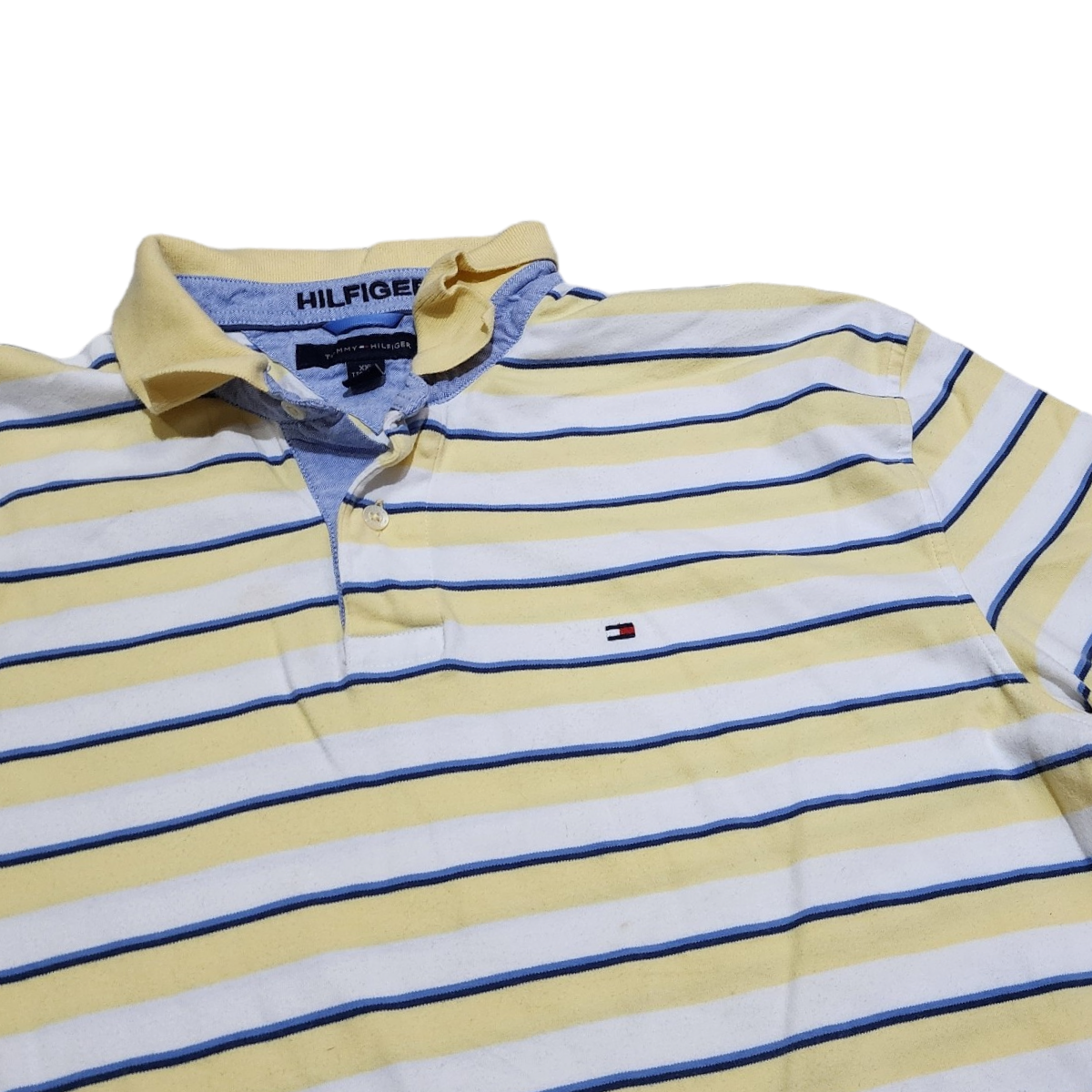 Playera Polo Tommy Hilfiger 2xl Lineas Amarillo, Blanco Azul